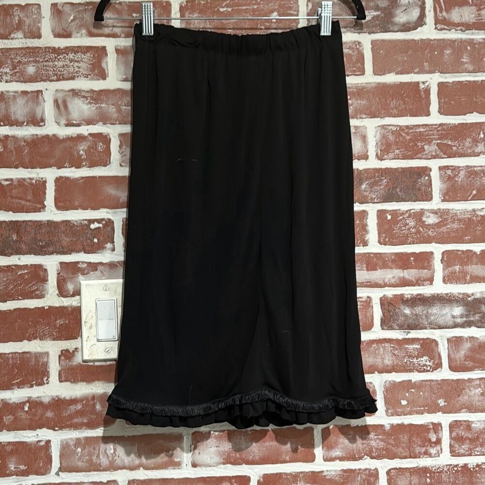 NWT Liola Italy Y2K Fringe Ruffle Hem Pull On Knee Length Skirt Black Size 10
